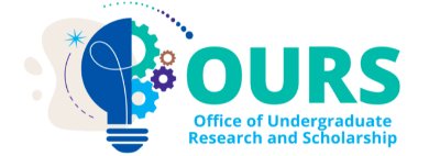 OURS office of undergraduate research and scholarship banner with blue lightbulb in background